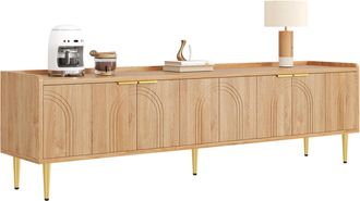 STILVORA Mueble Tv Con 2 Puertas 3d Y Gesti&oacute;n De Cables, Tiradores Y Patas Doradas, En Mdf, 170&times;35&times;47,5 Cm, Natural