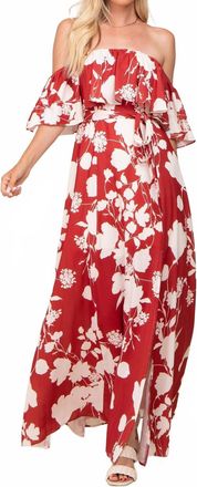 Soieblu Off-Shoulder Side Slit Maxi Dress In Red