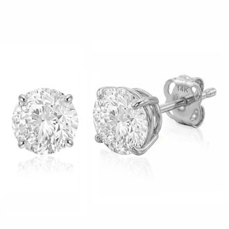 MAX + STONE 14k Gold Solitaire Round Earrings Studs Embellished with Swarovski Zirconia Various Sizes