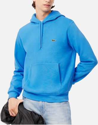 Lacoste Mens Lacoste Mens Fleece Hoodie Organic Cotton Pullover - Blue - Size: 38