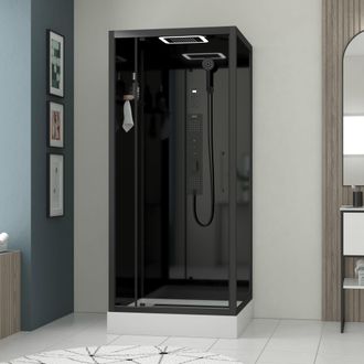 Aurlane Cabina De Ducha Cuadrada 90x90x218 Cm - Puerta Abatible - Fondo & Profiles Negro Mate