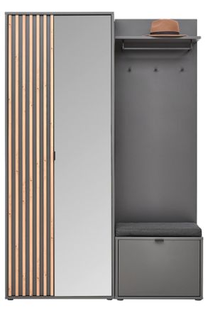 Voleo Garderobe, Graphitfarben, Eiche Artisan, Glas, Textil, Holzwerkstoff, 135x198x40 cm, FSC MIX, Garderobe, Garderoben-Sets & Garderoben-Serien, Garderob