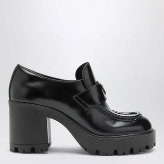 Prada Mocassini con tacco in pelle spazzolata neri