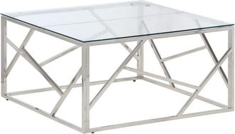 vidaXL Coffee Table Silver Stainless Steel and Tempered Glass Vidaxl