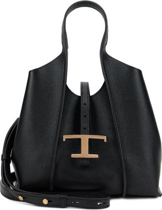 Tod's Tassen, Dames, Zwart, ONE Size, Leer, T Timeless Mini Leren Tote