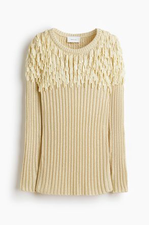 H&M Geripptes Shirt mit Fransen - Hellbeige