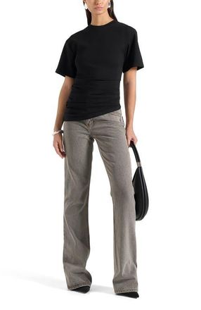 Mani&egrave;re De Voir Pauline Ruched Asymmetric Cotton T-Shirt in Black at Nordstrom, Size 4