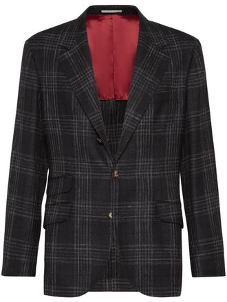 Brunello Cucinelli tartan check blazer - men - Fabric/Silk/Wool/Cupro - 54 - Grey