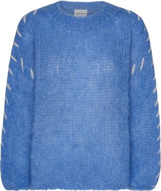 Americandreams Catia Mohair Stitch Pullover - Dames - Ronde hals truien - Blauw - L/Xl - Wol - Truien & Vesten