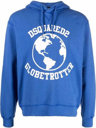 Dsquared2 Globetrotter Hoodie - Heren - Hoodies - Blauw - XL - Katoen - Hoodies & sweatvesten
