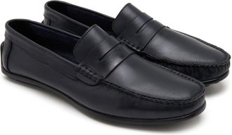 Desa Mens Leather Slip-Ons - Leather Sole, Breathable, Flat Heel | Navy - 40