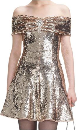 Self Portrait Gouden Metallic V-Hals Maxi Jurk - Dames - Feestkleedjes - Geel - S - Chiffon - Kleedjes