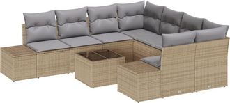 vidaXL Garden Sofa Set 9 pcs Beige Poly rattan Vidaxl