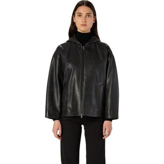 Gerard Darel Nabila Hooded Leather Jacket in Black at Nordstrom, Size Small