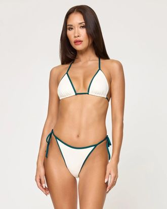L*Space L*Space Aspen Bikini Top Womens Cream Deep Teal Halter Strap Beach JZZ1032