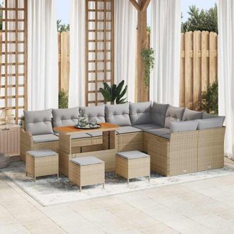 vidaXL Conjunto De Sof&aacute; De Jard&iacute;n 13 Pcs Beige Rat&aacute;n Sint&eacute;tico Vidaxl