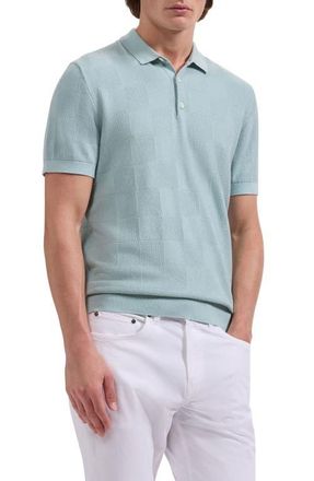 Bugatchi Checkerboard Stitch Polo Sweater in Seafoam at Nordstrom, Size Xx-Large