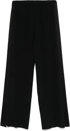 Forte_Forte Zwarte Flared Broek Elastische Tailleband - Dames - Straight fit broeken - Zwart - S - Broeken