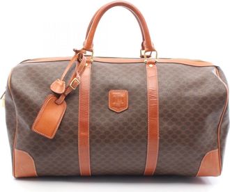 Celine Brown Coated Canvas Leather Boston Bag (Pre-Owned)