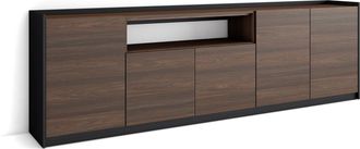 Skraut Home Skraut Home - Aparadores Para Sal&oacute;n, 260x37x80cm, 5 Puertas, Armario, Zapatero, Roble Oscuro Y Negro