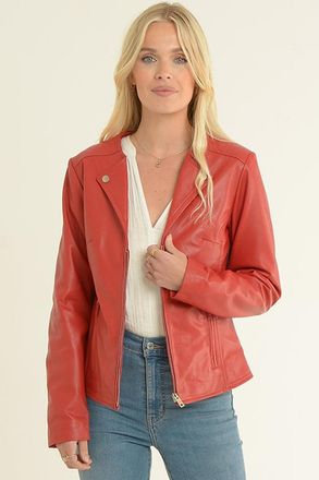 Ashwood Leather Womens MB Real Fashion Biker Jacket - Red - Size 20 UK
