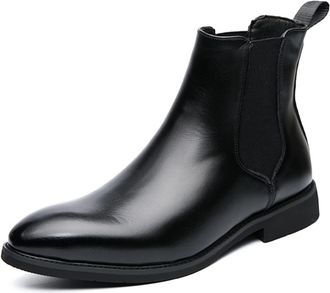 Generic Mens Chelsea Boot Burnished Toe Elastic Bandage PU Slip On Wearable Waterproof Non Slip Work Pull On(Black Lined,10.5 UK)