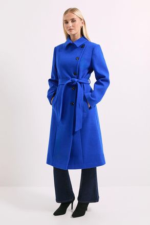 Principles Womens Belted Wrap Midi Coat - Blue - Size 12 UK