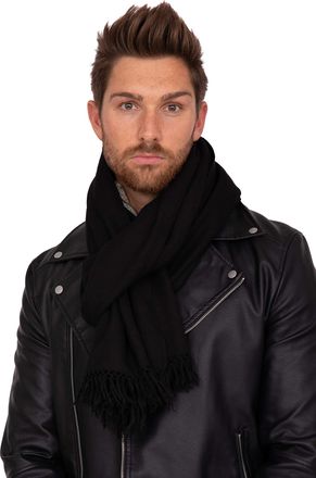 Likemary Mens Winter Scarf - Large Wool Blanket Scarf for Full Body Cover, Warm & Cosy Travel Wrap - Handmade Ethical Gift for Men - Black Wool Scarf