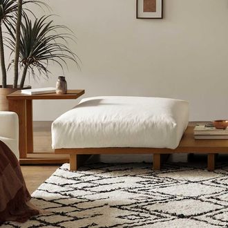 Castlery Performance Fabric Side Ottoman - White, Light Brown | Mori by Castlery, Beige