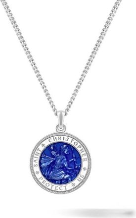Vincero Mens St. Christopher Pendant Necklace in Blue/Silver at Nordstrom, Size 21