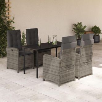 vidaXL Set Comedor De Jard&iacute;n 5 Piezas Con Cojines Rat&aacute;n Sint&eacute;tico Gris Vidaxl