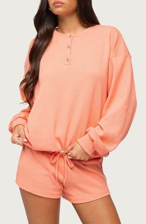 Edikted Baila Waffle Henley Top in Orange at Nordstrom, Size X-Large