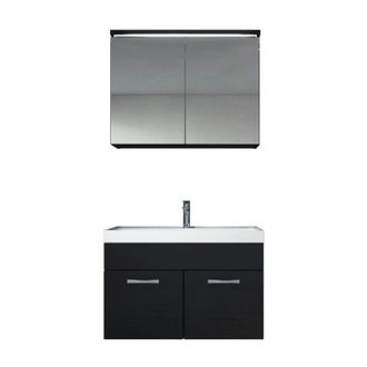 Badplaats Badplaats - Mobile da bagno Paso 02 80cm Nero Lucido - armadio mobiletto lavabo