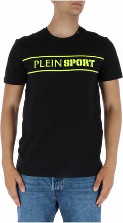 Plein Sport Tops, Heren, Zwart, S, Katoen, Zwart Print Korte Mouw T-shirt