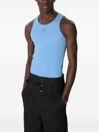 Marine Serre moon logo ribbed jersey tank top - men - Cotton - L - Blue