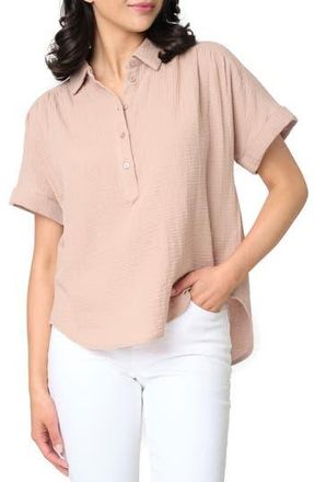 Gibsonlook All Day Cotton Gauze Popover Shirt in Taupe at Nordstrom Rack, Size X-Small