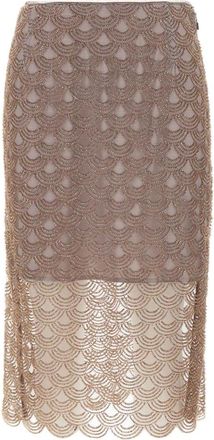 Rotate Scallop Sequin Midi Rok - Dames - Midirokken - Roze - XS - Polyester - Rokken