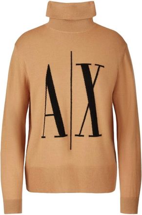 A|X Armani Exchange Turtlenecks, female, Beige, Size: XS Beige Wool Sweatshirt Aw24 Polo Neck