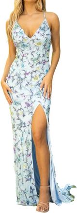 Primavera Beaded Evening Gown In Powder Blue