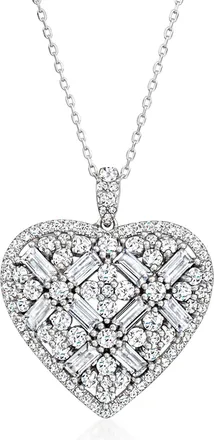 Ross-Simons CZ Heart Pendant Necklace in Sterling Silver