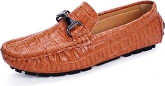 Generic Mens Mens Loafers Shoes Crocodile Print PU Leather Moccasins Shoes Comfortable Anti-Slip Lightweight Slip Resistant Party Driving Slip-ons(Brown,6.5 U