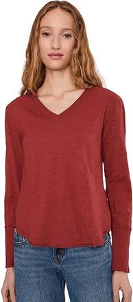 Mod-o-doc Long Sleeve Waffle Mix V-Neck Top Womens Clothing Spiced Cider : MD (US 8-10), Cotton