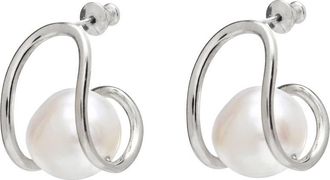 LADY GREY Womens Pearl Swerve Earring In Silver