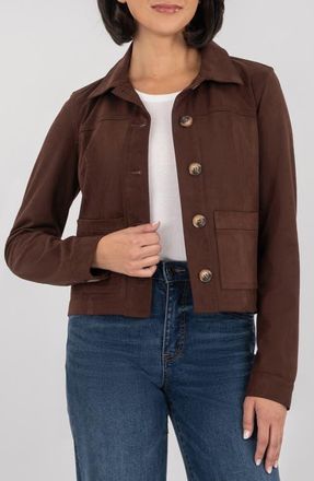 Kut from the Kloth Matilda Crop Faux Suede Trucker Jacket in Chocolate at Nordstrom, Size X-Large