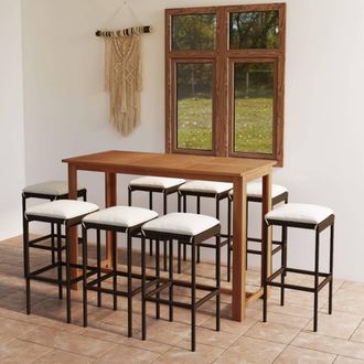 vidaXL Conjunto De Bar Para Jard&iacute;n 9 Piezas Con Cojines Marr&oacute;n Vidaxl