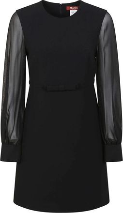 Max Mara Short Dresses, female, Black, Size: S Black Silk Dress with Georgette Sleeves