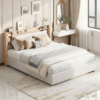 OEM Cama Con Almacenamiento - 160x200 - Almacenamiento Hidr&aacute;ulico - Cabecera Con Led - Somier De Lamas