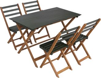 Hhg [nunca Usado] Conjunto Hhg-065, Conjunto De Muebles De Jard&iacute;n, Conjunto De Comedor 4 Sillas Y Mesa, Madera De Acacia Plegable, Verde Natural