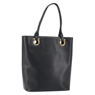 Ferragamo Gancini Leather Black Leather Handbag (Pre-Owned)