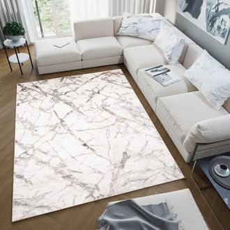 Tapiso Alfombra de polipropileno en blanco y crema 120x170 cm